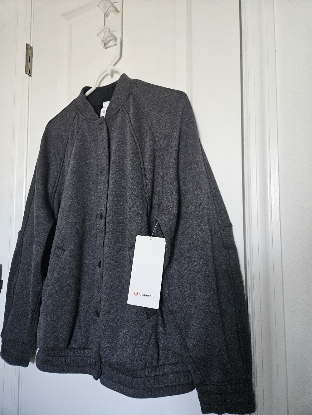 NWT Lululemon Scuba Oversized Varsity Jacket *Plush Heathered Core Black XS/S